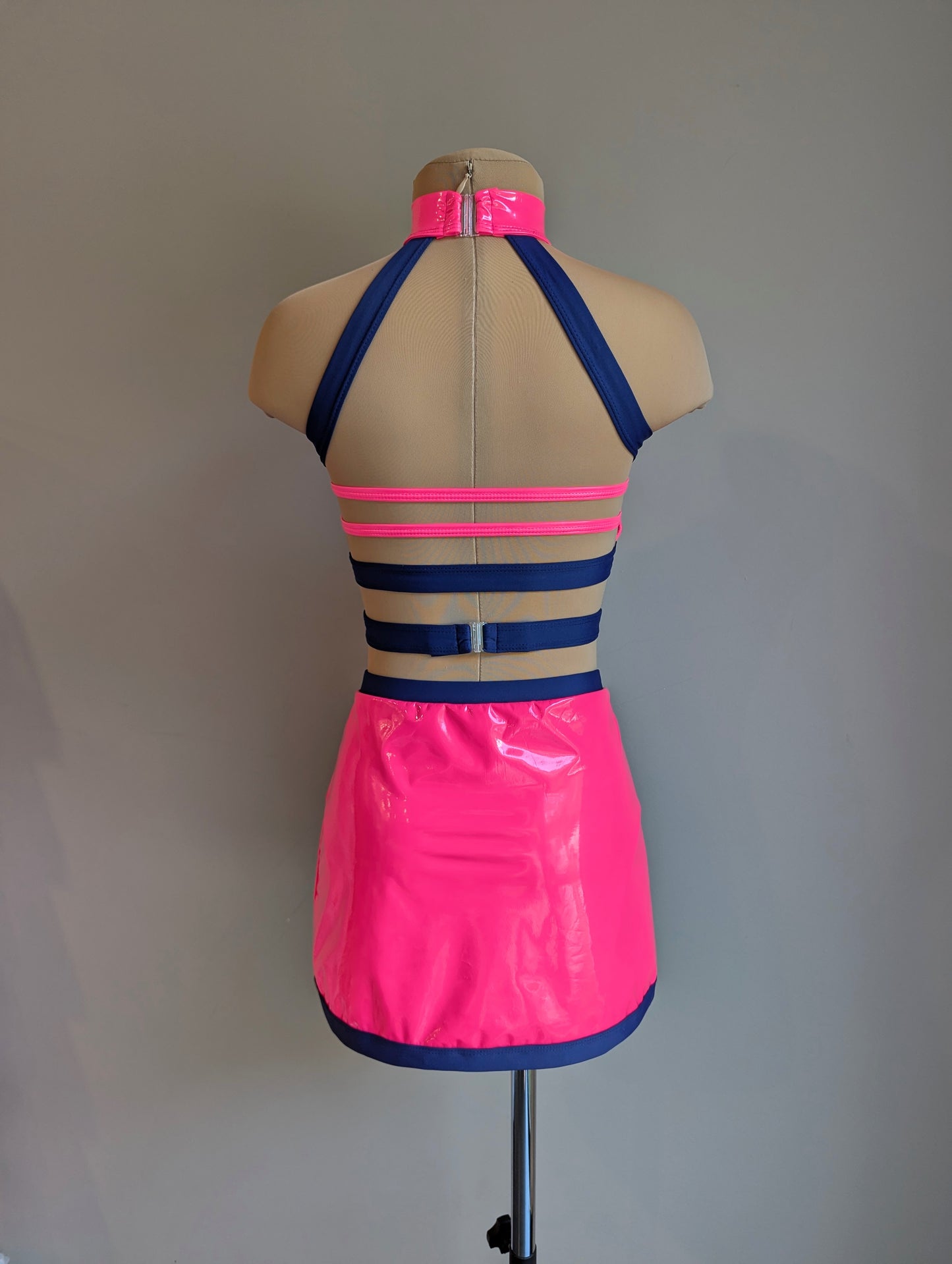 High Gloss Set - Neon Coral PVC & Navy Lycra