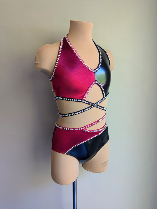 Ready Right Now | Crimson Liaison - Black PVC & Burgundy Satin with Barely There Dazzling