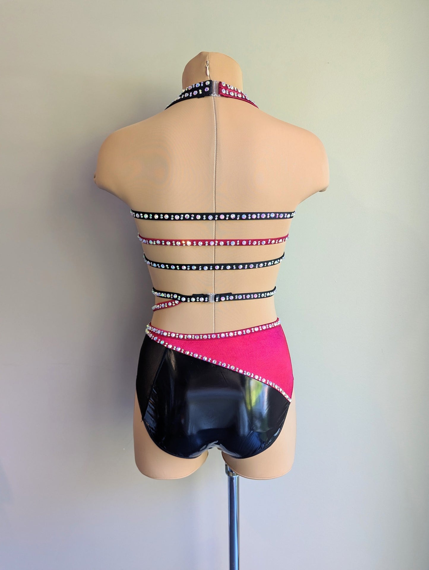 Ready Right Now | Crimson Liaison - Black PVC & Burgundy Satin with Barely There Dazzling