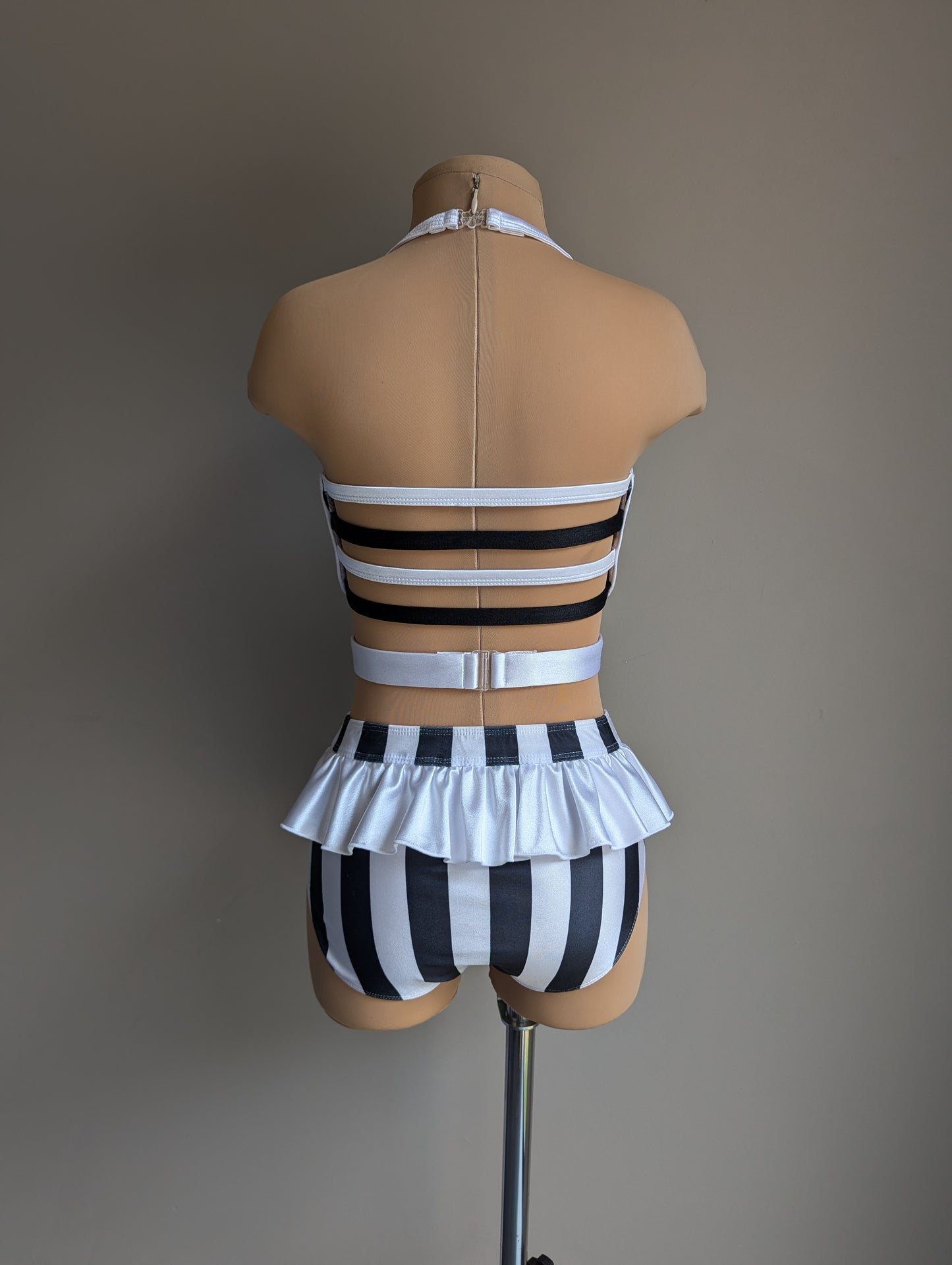 Midnight Masquerade Leo - Black & White Stripe Lycra