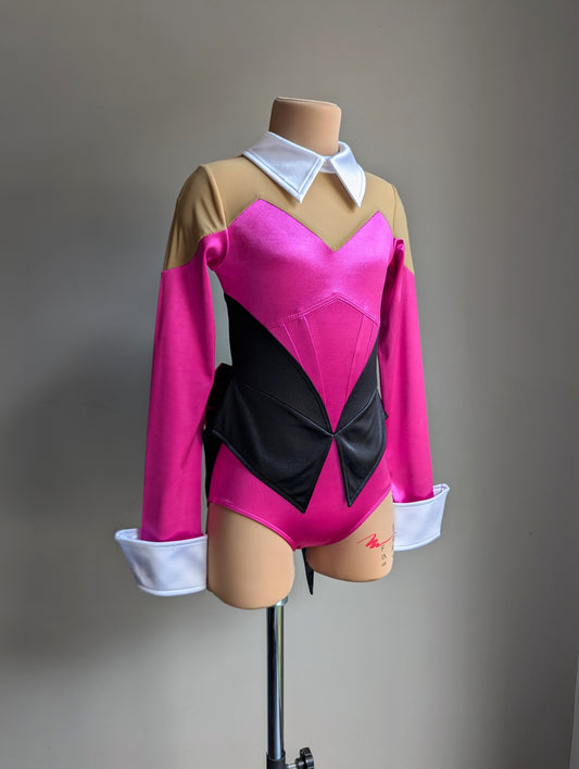 Showtime Tuxedo Leotard with Bow - Pink, Black & White Satin