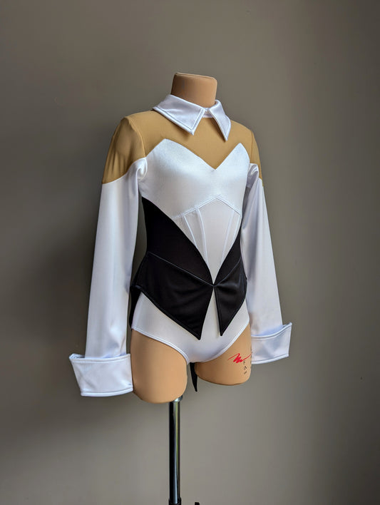 Showtime Tuxedo Leotard - Black & White Satin