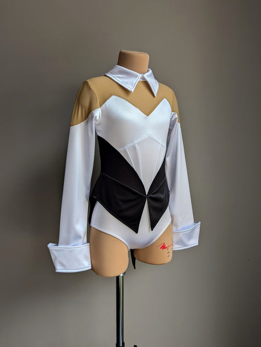 Showtime Tuxedo Leotard - Black & White Satin