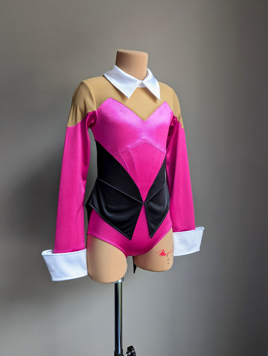 Showtime Tuxedo Leotard - Pink, Black & White Satin