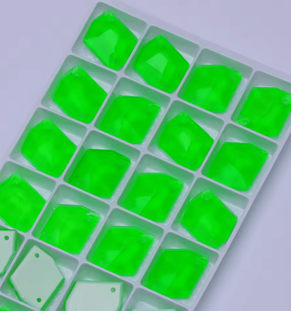 Neon Green Glass Squashed Square Rhinestones & Flatbacks