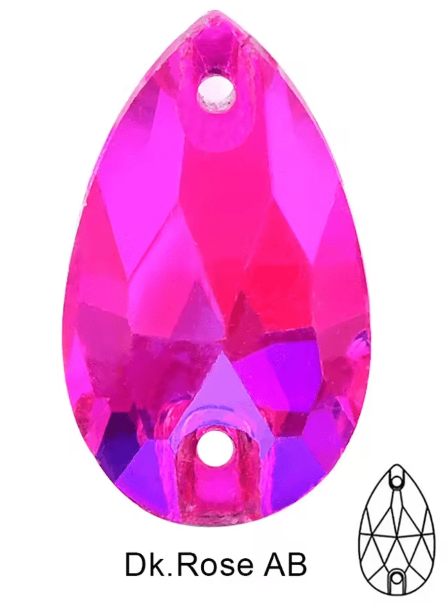 Standard Hot Pink AB Glass Teardrop Rhinestones & Flatbacks
