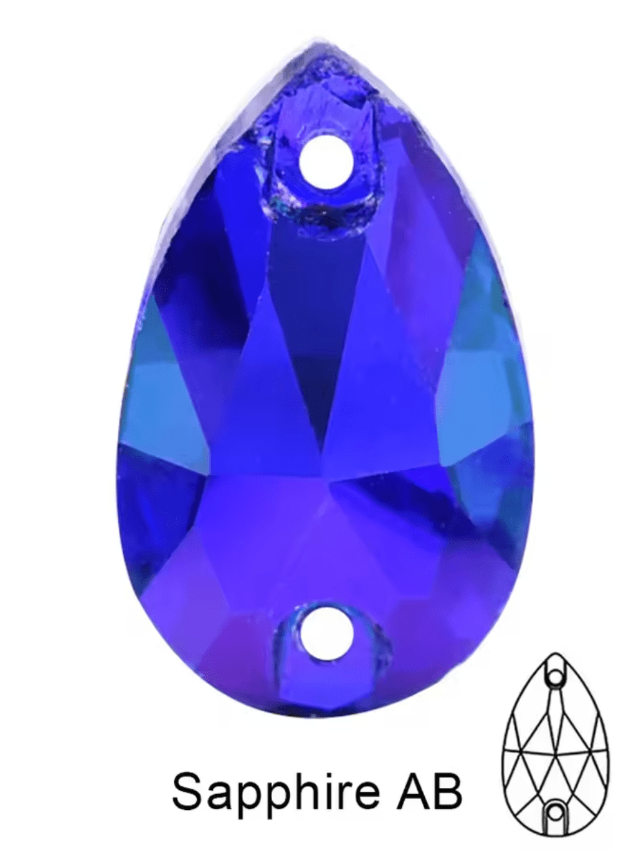 Standard Sapphire AB Glass Teardrop Rhinestones & Flatbacks
