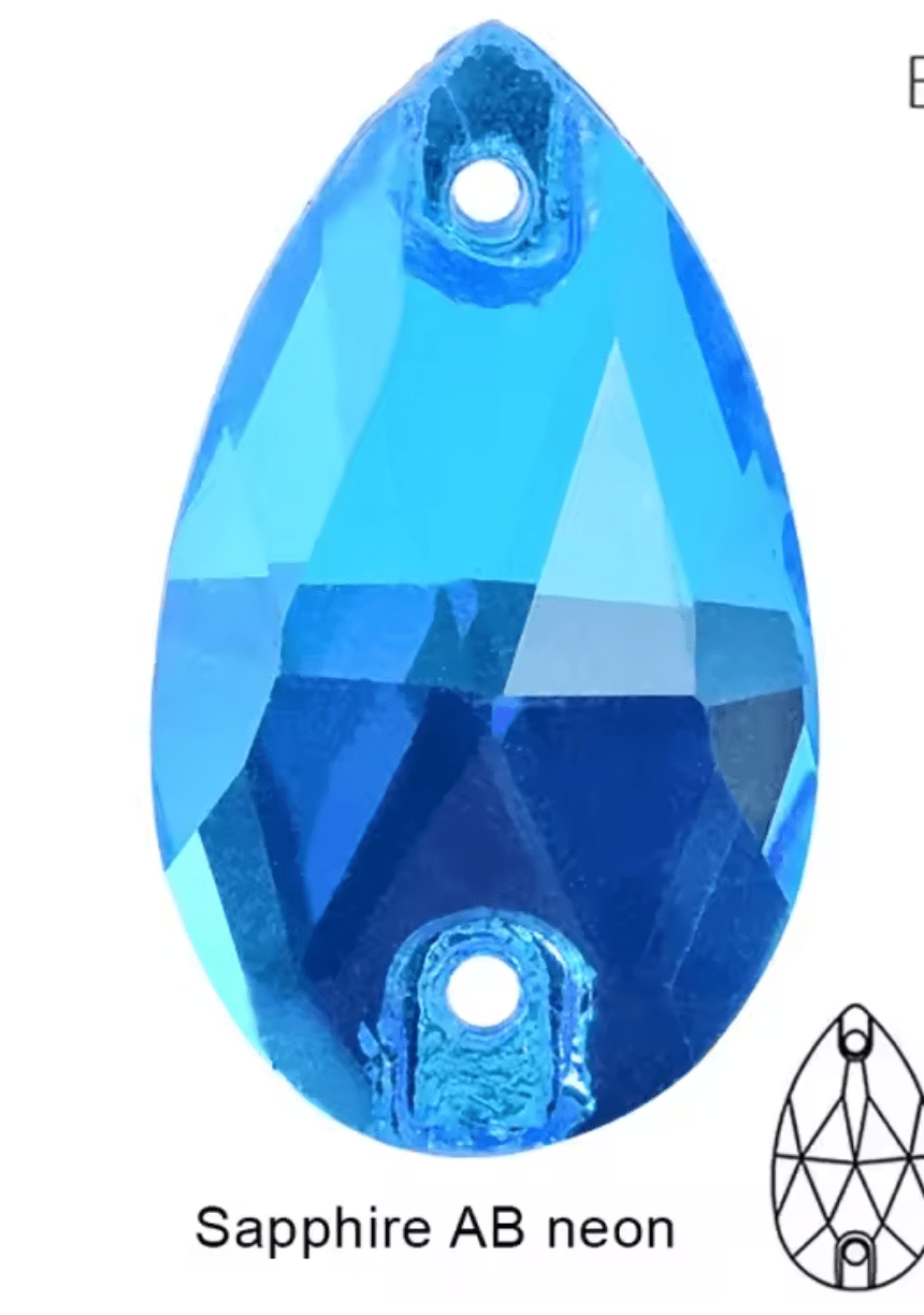 Standard Sapphire Neon Glass Teardrop Rhinestones & Flatbacks