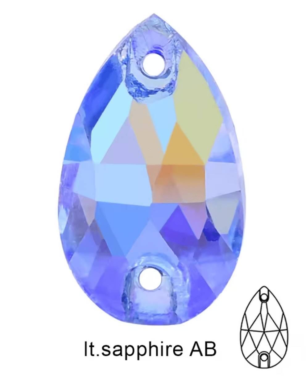 Standard Light Sapphire AB Glass Teardrop Rhinestones & Flatbacks