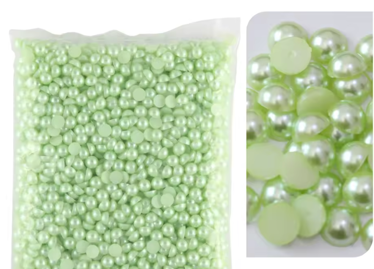 Matt Light Green Flatback Pearls Rhinestones & Flatbacks
