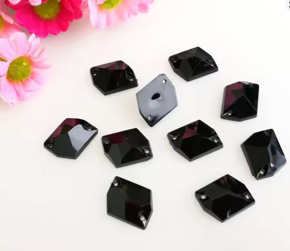 Black Resin Squashed Square Rhinestones & Flatbacks