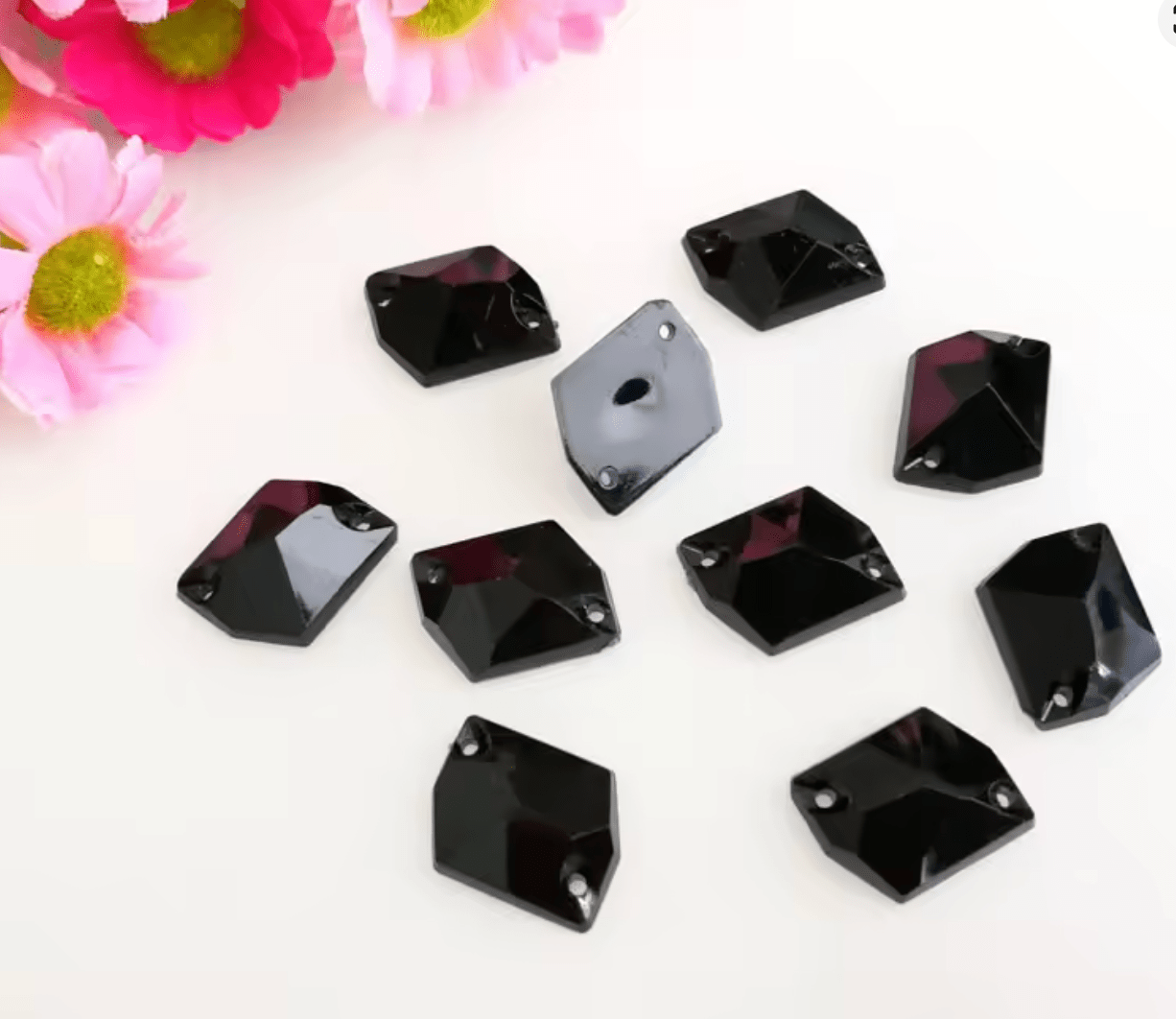 Black Resin Squashed Square Rhinestones & Flatbacks