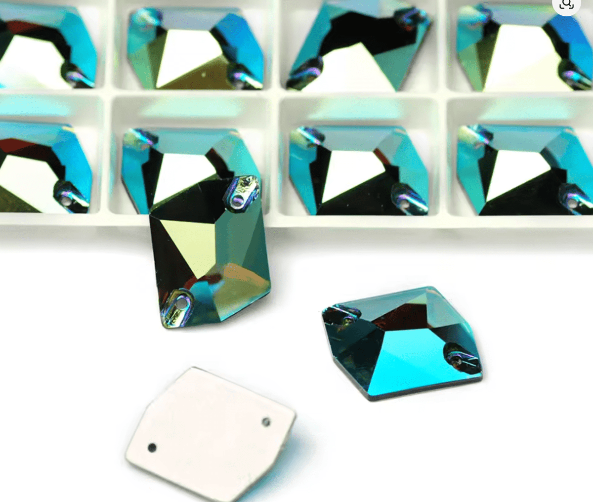 Premium Emerald AB Glass Squashed Square Rhinestones & Flatbacks