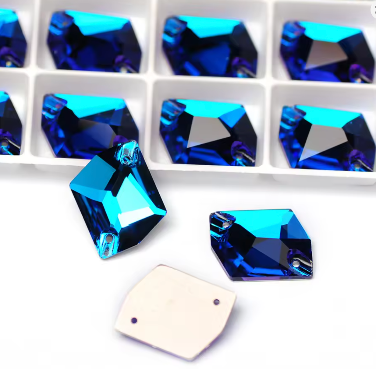 Premium Blue Zircon Glass Squashed Square Rhinestones & Flatbacks