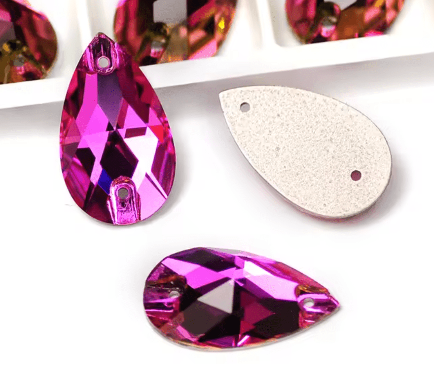 Premium Magenta Glass Teardrop Rhinestones & Flatbacks