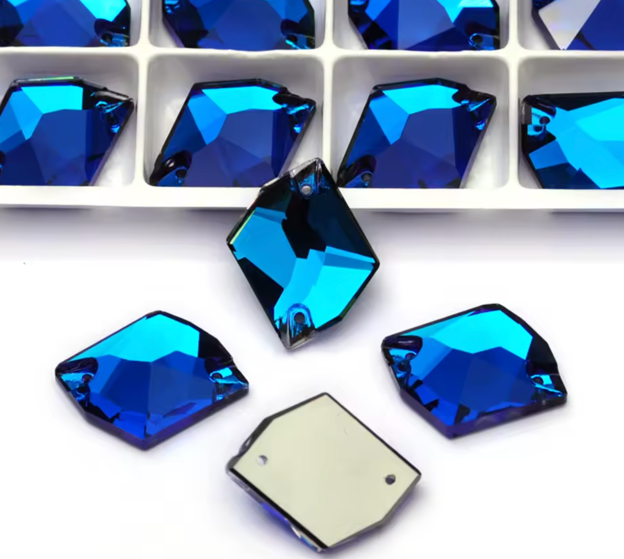 Premium Bermuda Blue Zircon Glass Squashed Square Rhinestones & Flatbacks