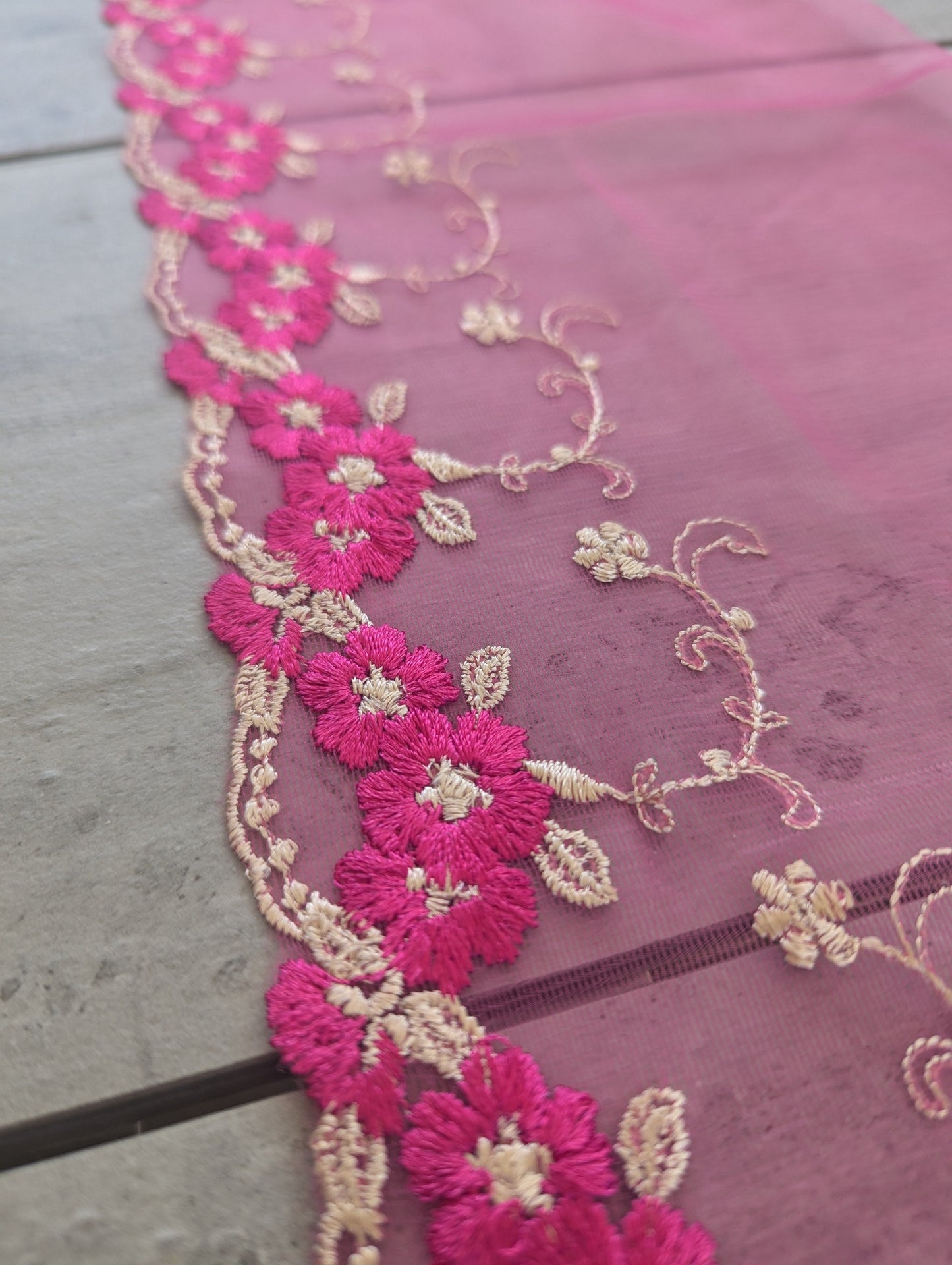 Fuchsia Border Embroidered Trim - Lot