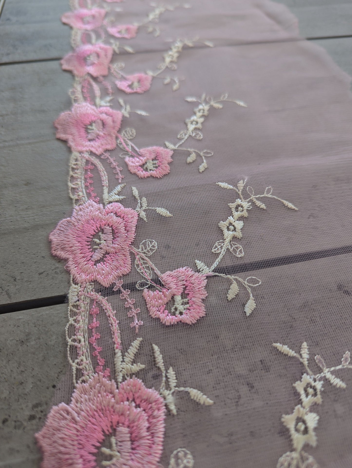 Pink Border Embroidered Trim - Lot