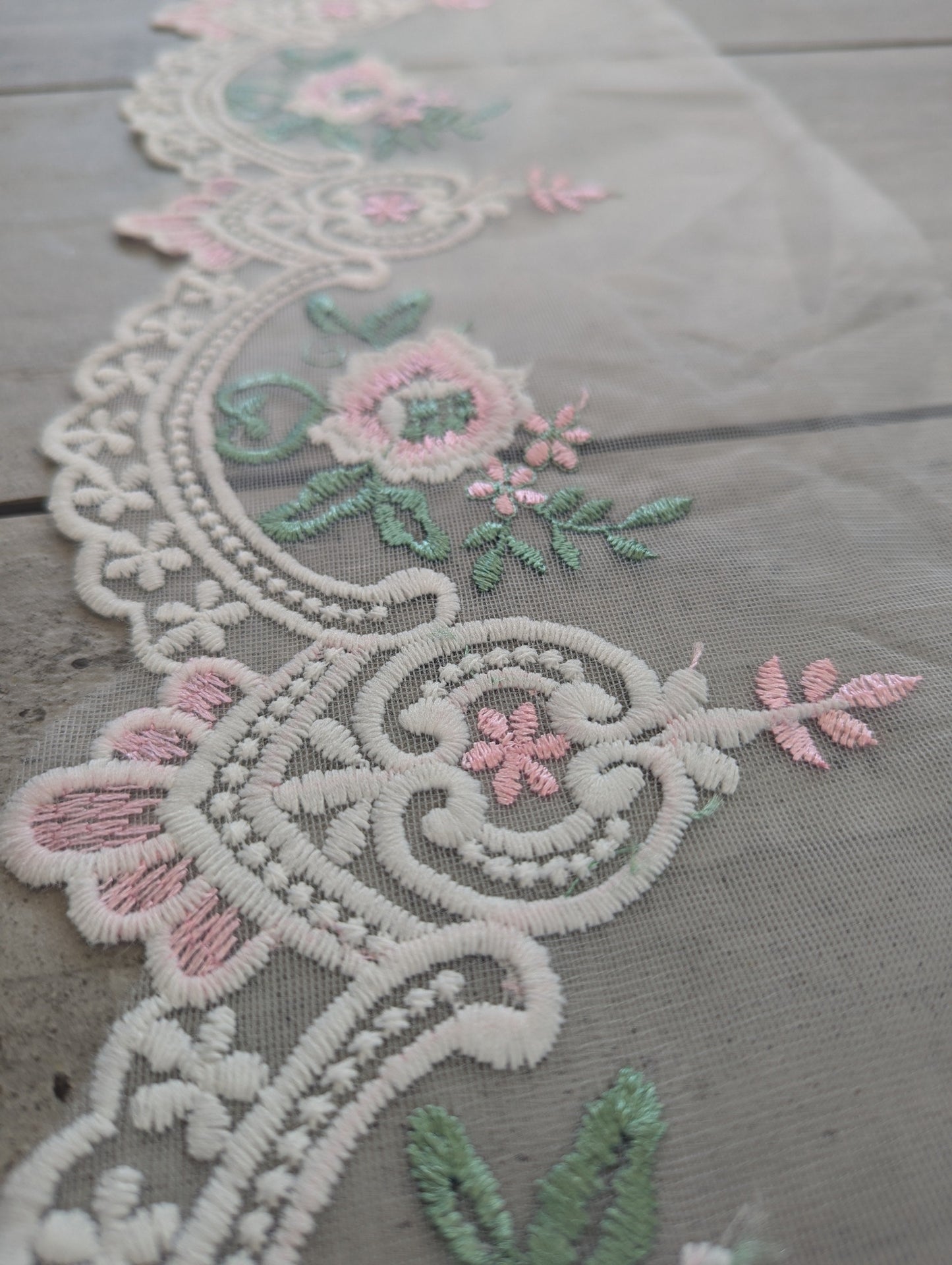 Pink, Green & White Border Embroidered Trim - Lot