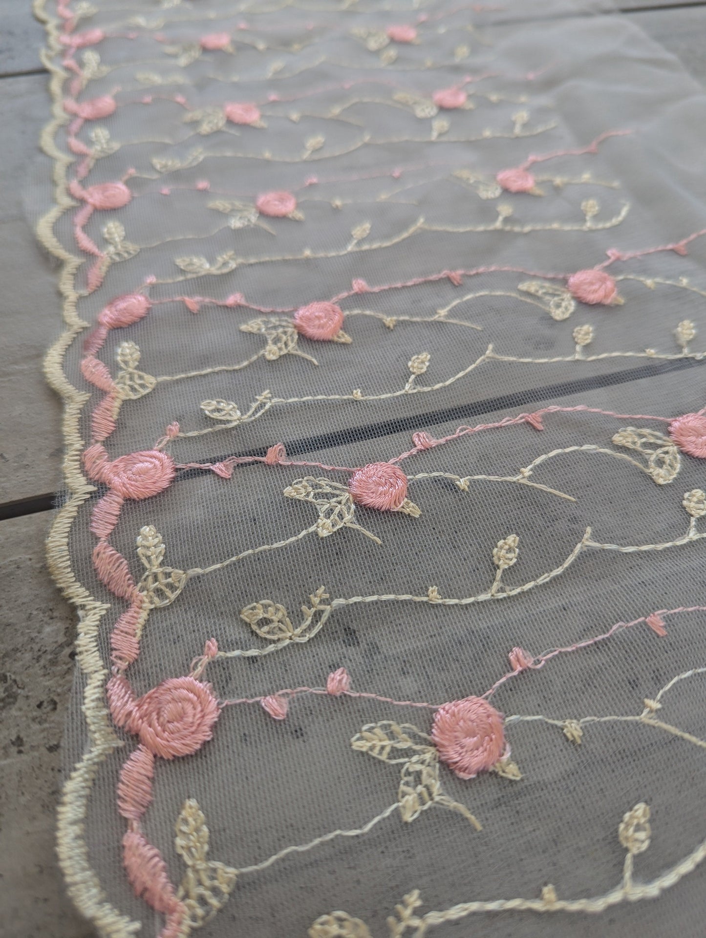 Pink & Lemon Border Embroidered Trim - Lot