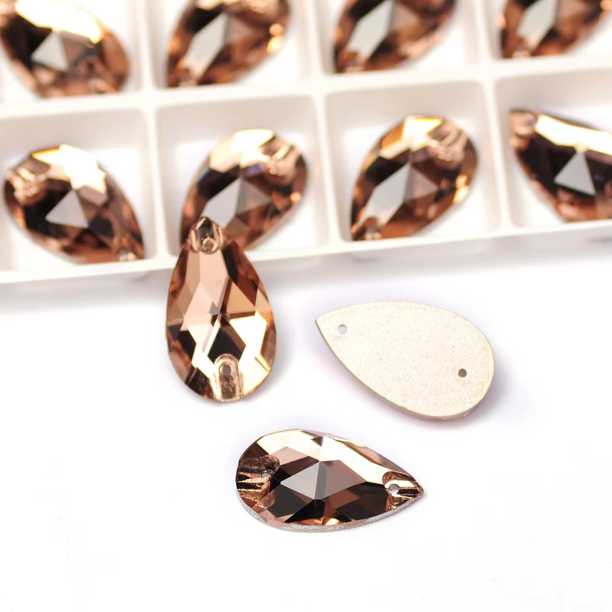 Premium Ultra Glass Champagne Teardrops Rhinestones & Flatbacks