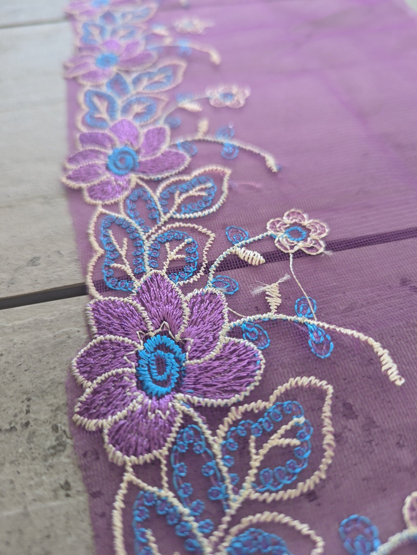 Purple Border Embroidered Trim - Lot