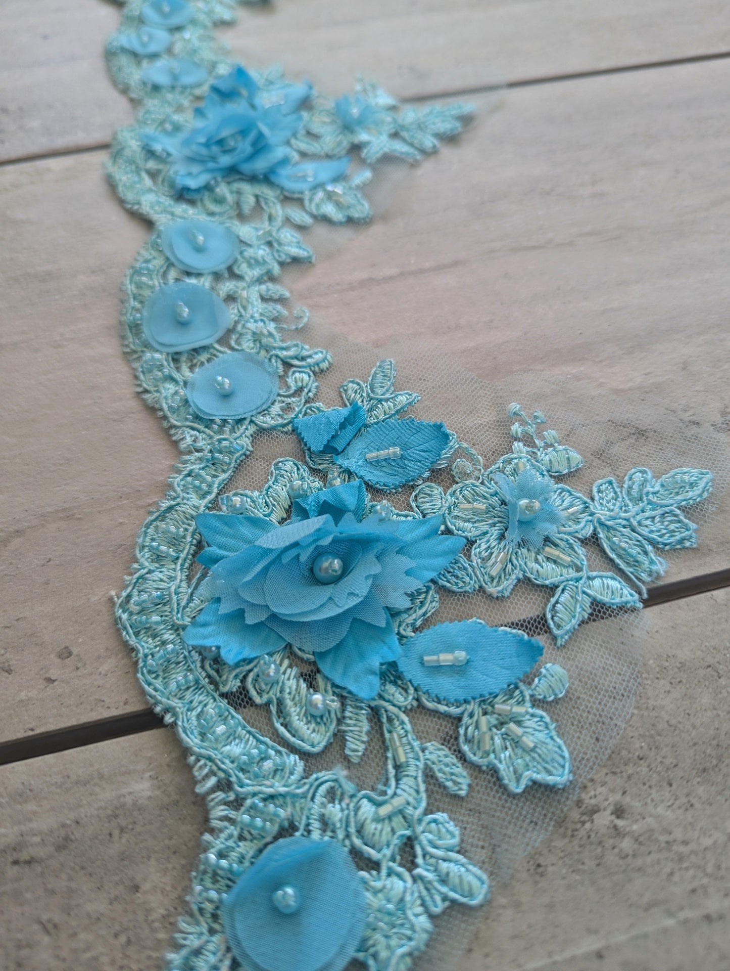 Sky Blue Border Lace Trim - Metre