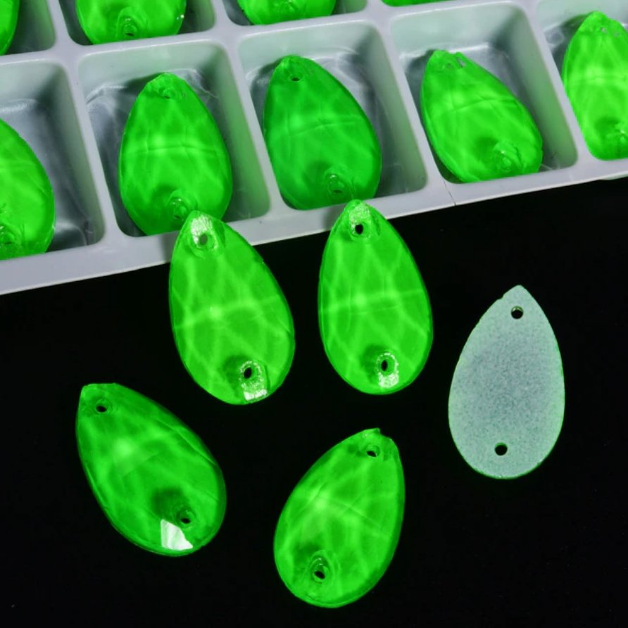 Neon Green Tear Drops - Glass Rhinestones & Flatbacks