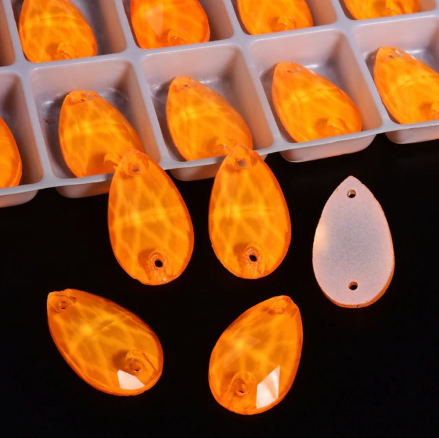 Neon Orange Tear Drops - Glass Rhinestones & Flatbacks