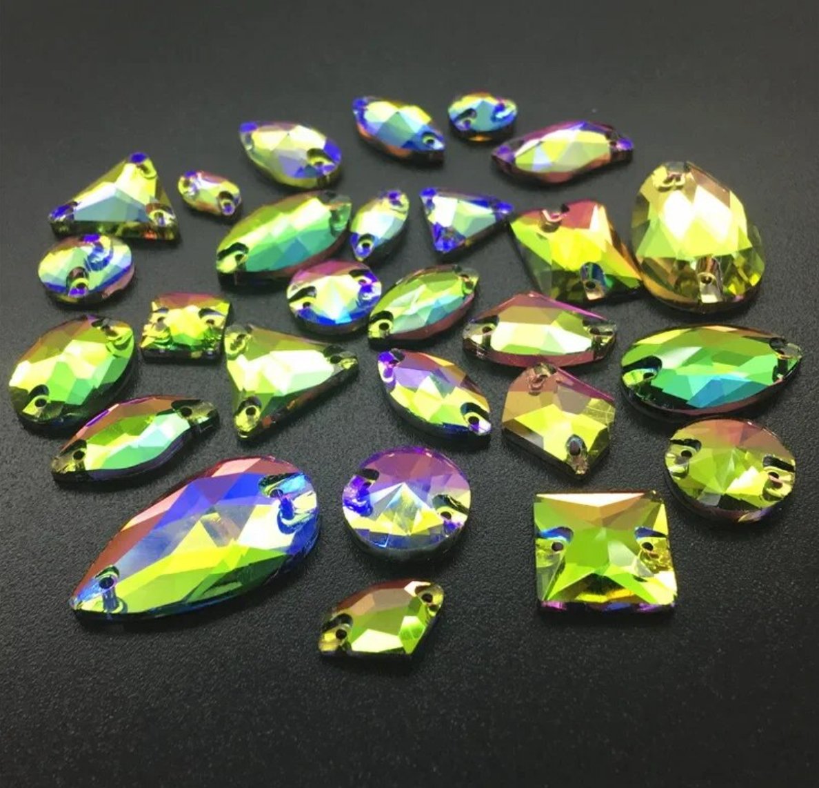 Glass Rainbow Teardrop Rhinestones & Flatbacks
