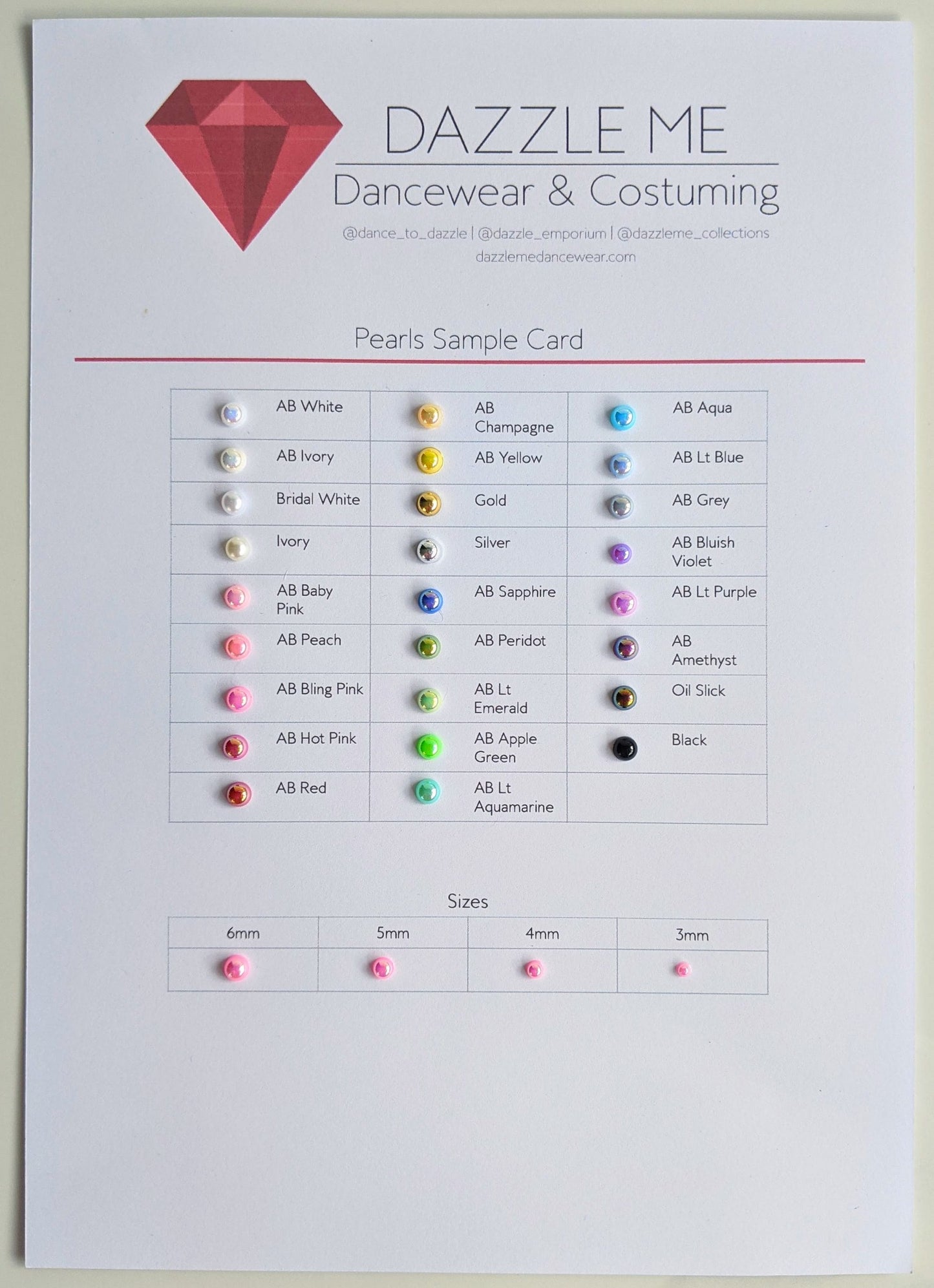 Rhinestone Sample Card