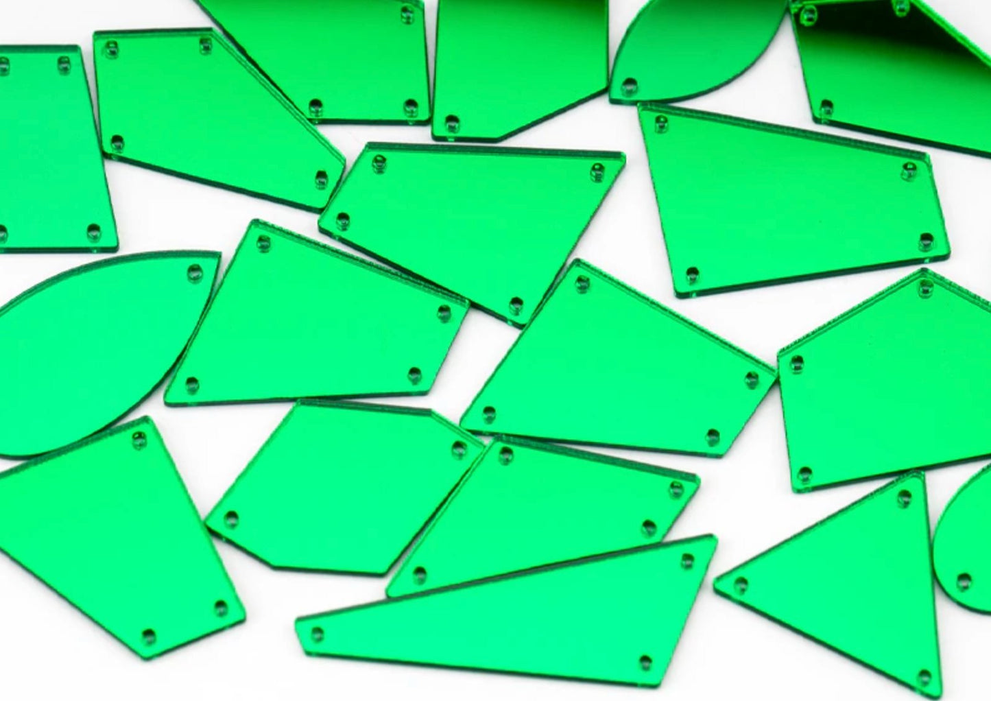 Sew-on Mirror Pieces - Emerald Rhinestones & Flatbacks