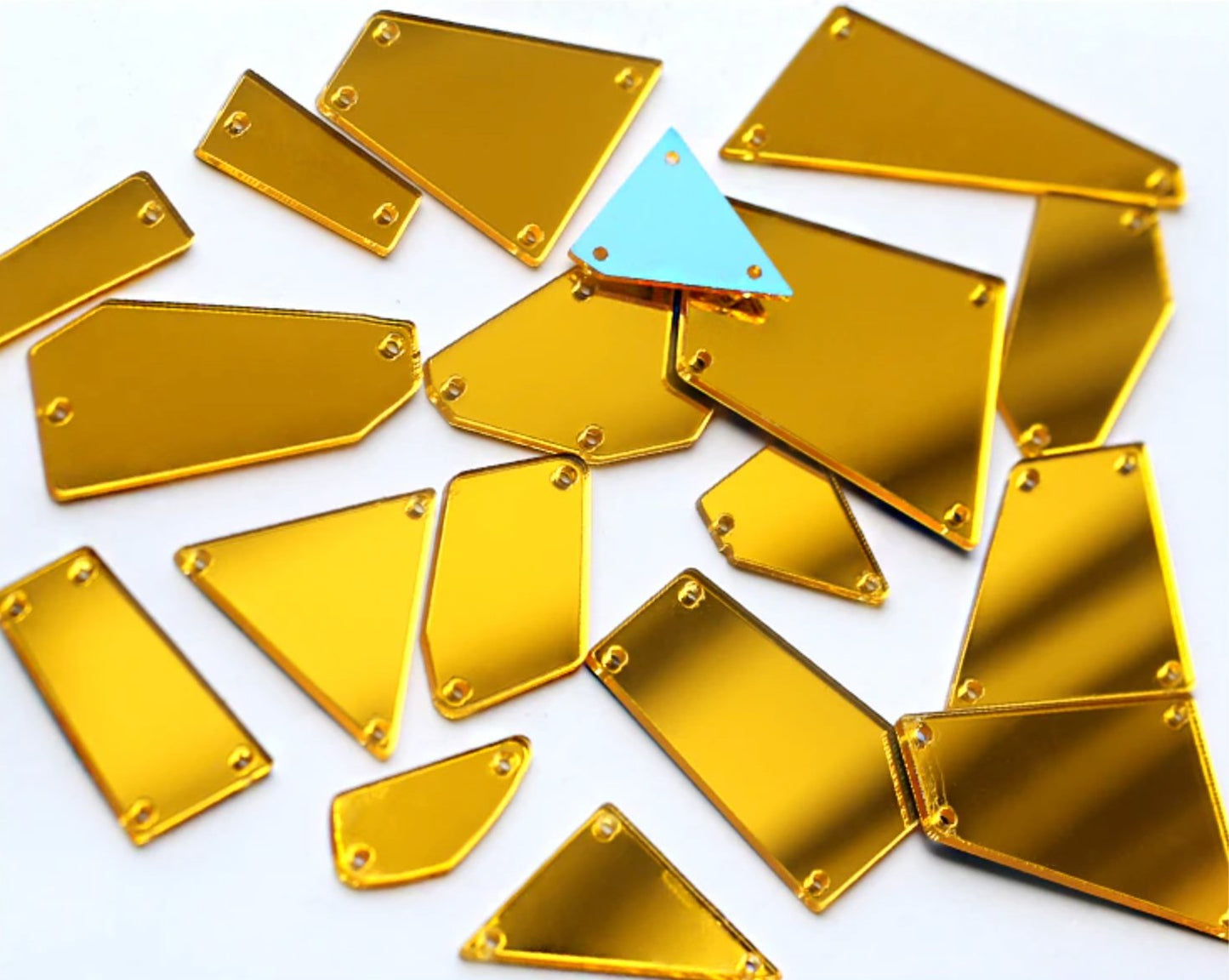 Sew-on Mirror Pieces - Golden Rhinestones & Flatbacks