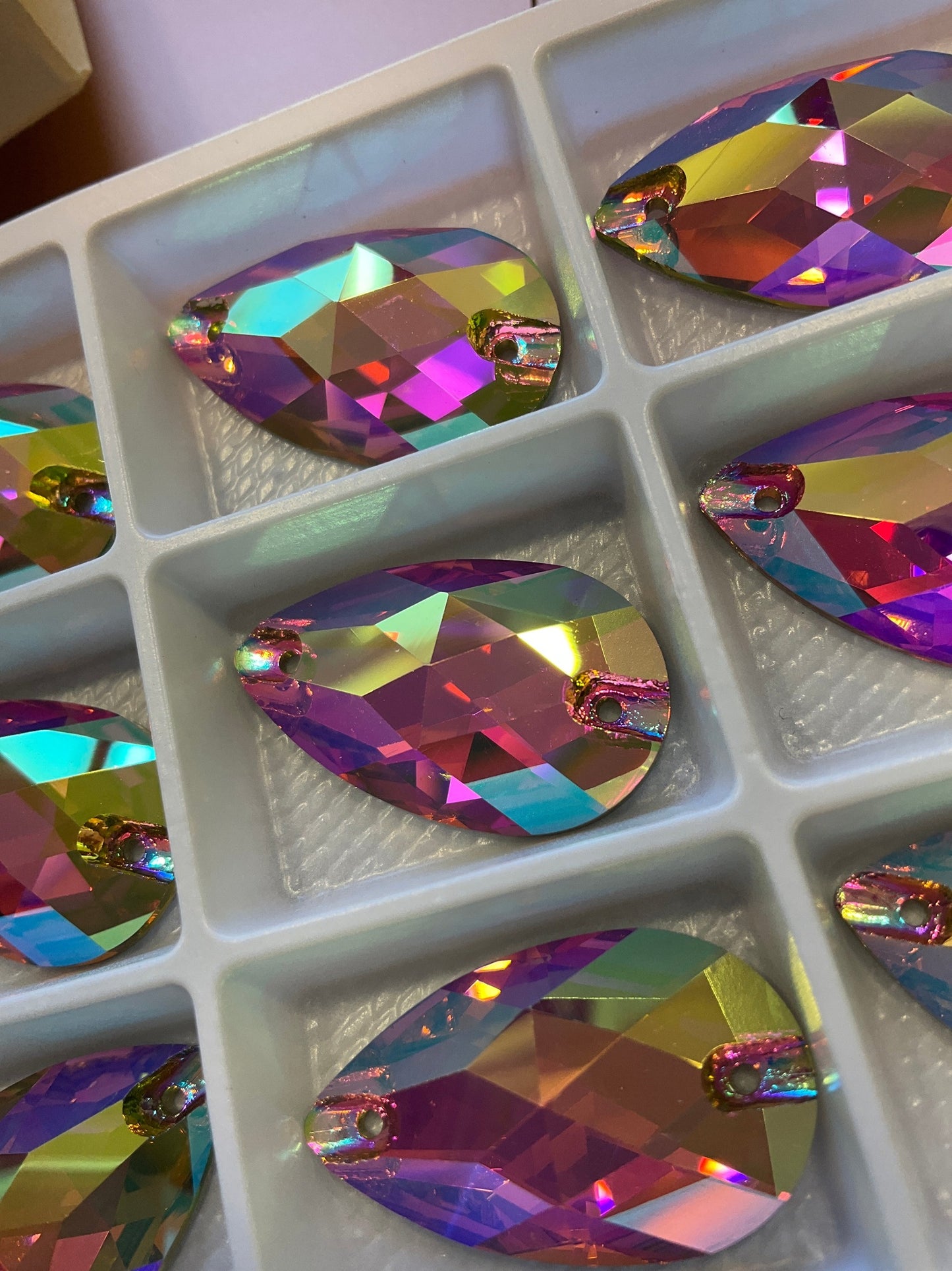 Premium Ultra Glass Fuchsia AB Teardrop Rhinestones & Flatbacks