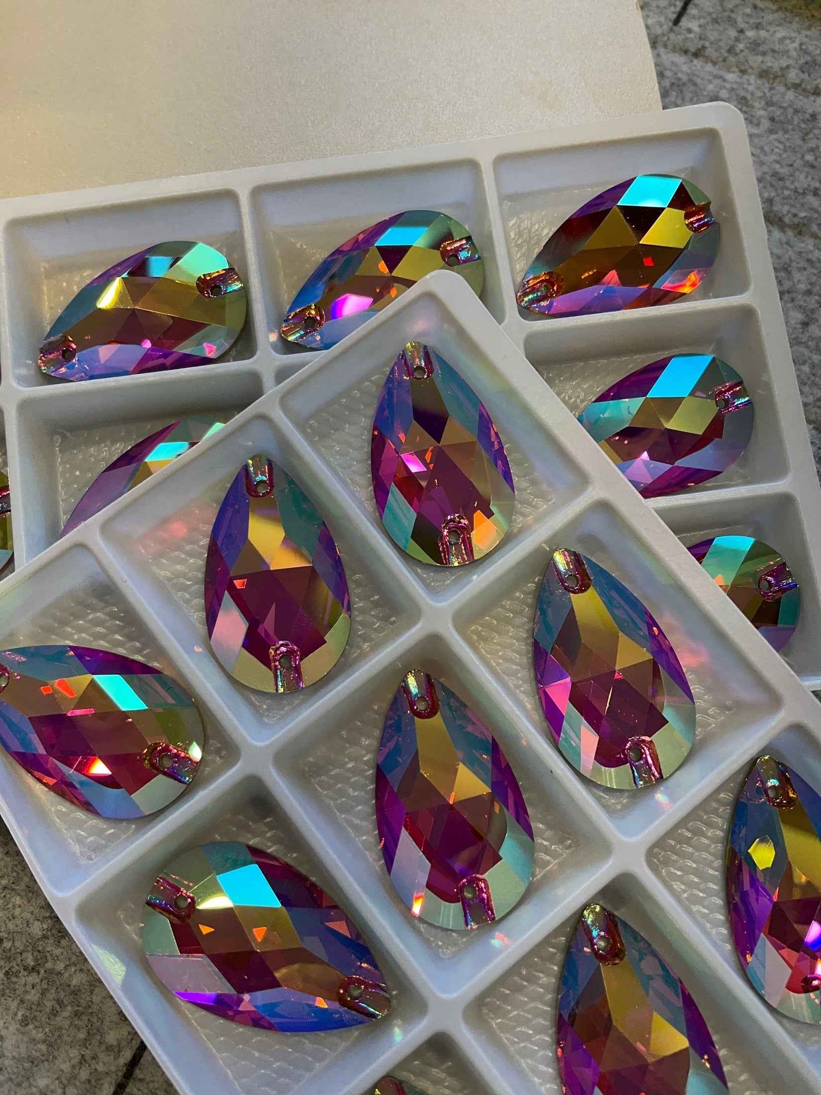 Premium Ultra Glass Fuchsia AB Teardrop Rhinestones & Flatbacks