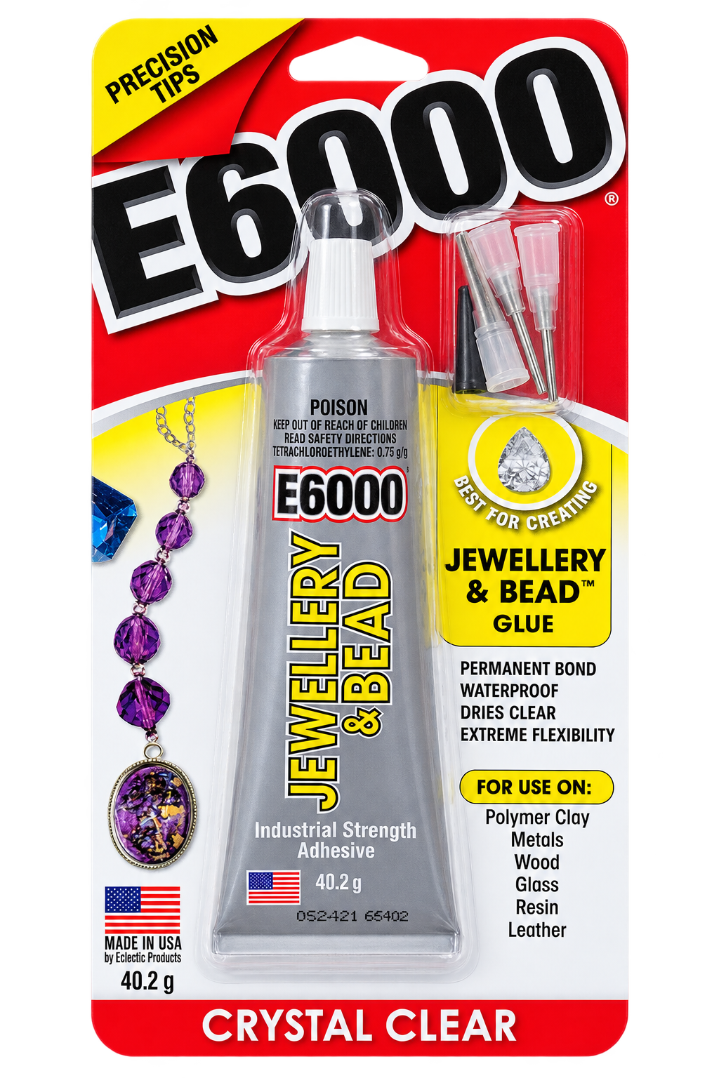 E6000 Jewellery & Bead Glue - Medium 40.2g + Precision Tips Rhinestones & Flatbacks