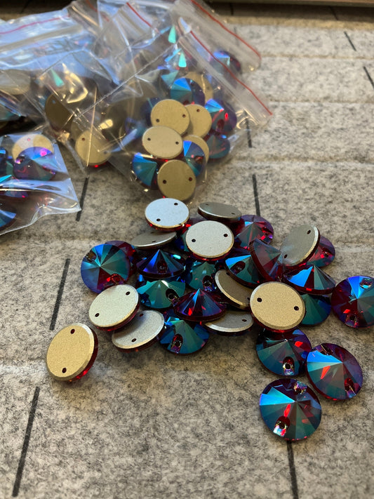 Premium Ultra Dark Siam AB Glass Rivoli Rhinestones & Flatbacks