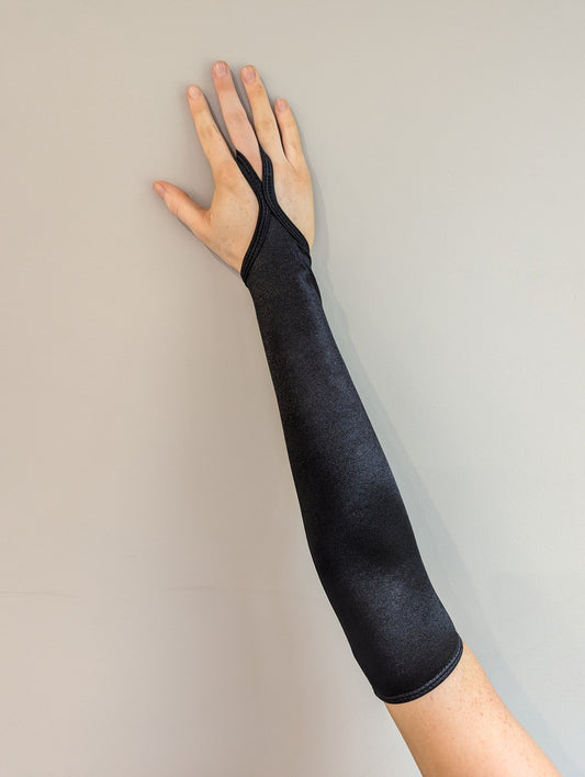 Long Finger Point Gloves - Black Satin 