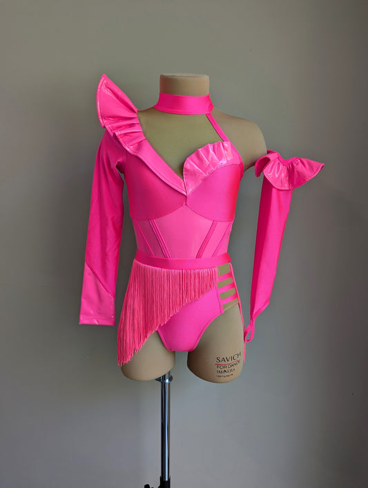 Double Trouble Frill Factor Set - Neon Pink Lycra & PVC 