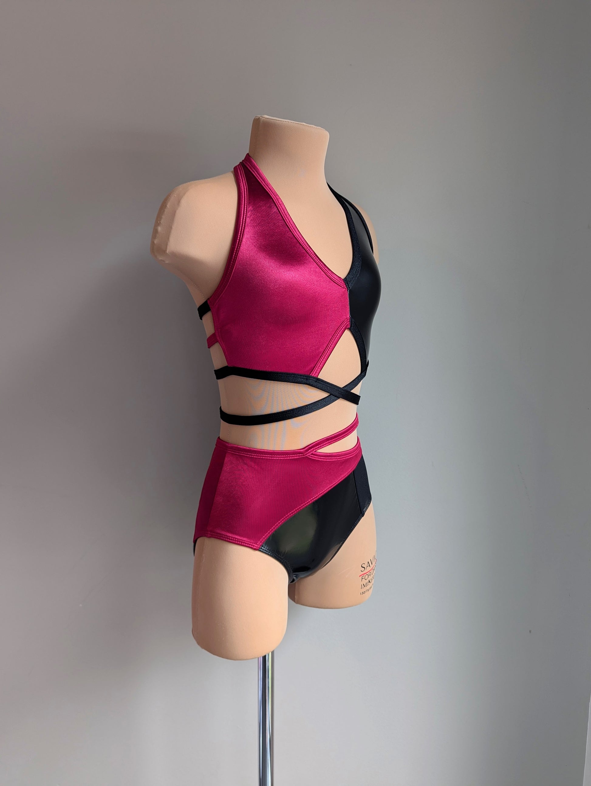 Crimson Liaison - Black PVC & Burgundy Satin 