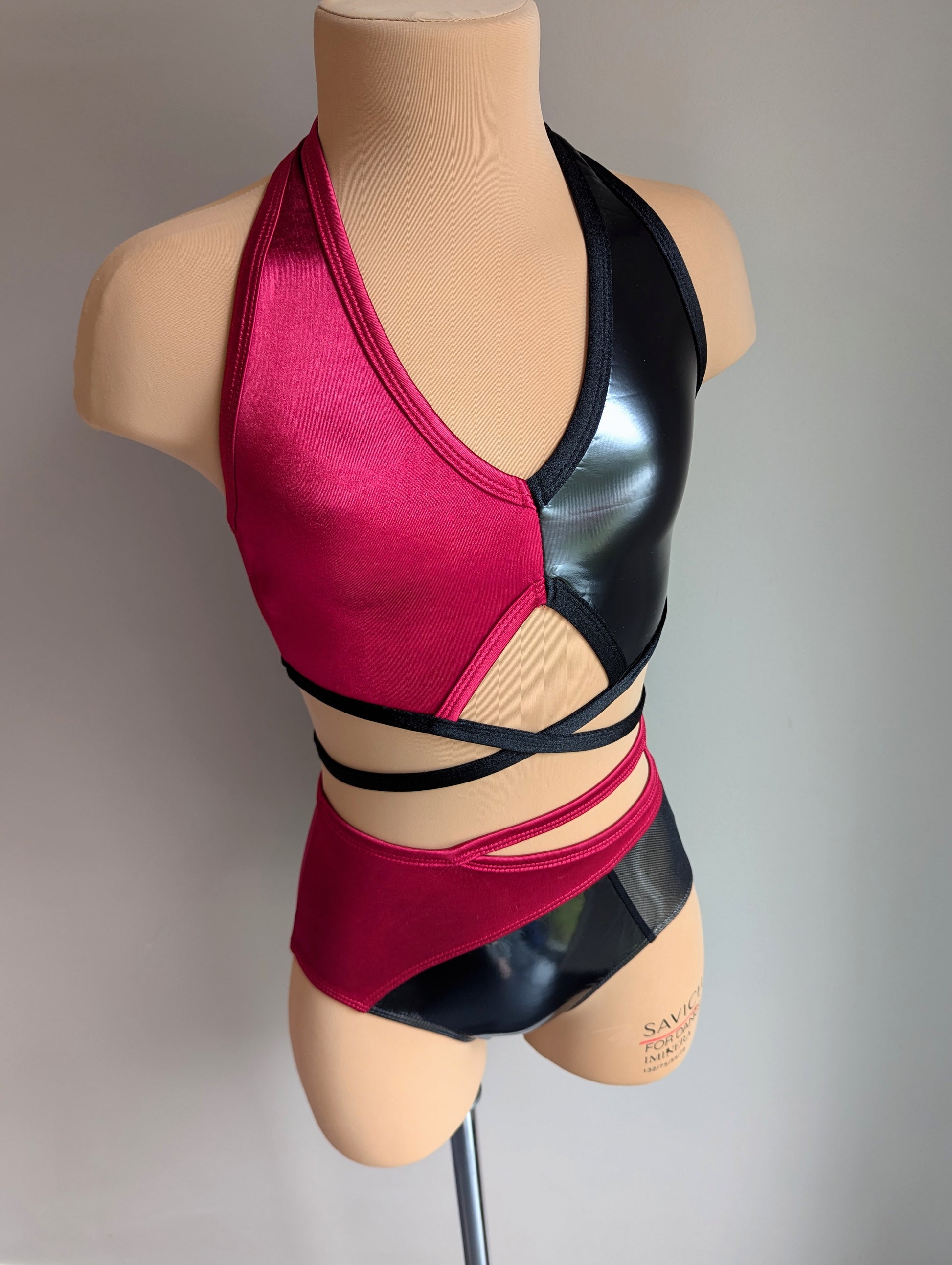 Crimson Liaison - Black PVC & Burgundy Satin 