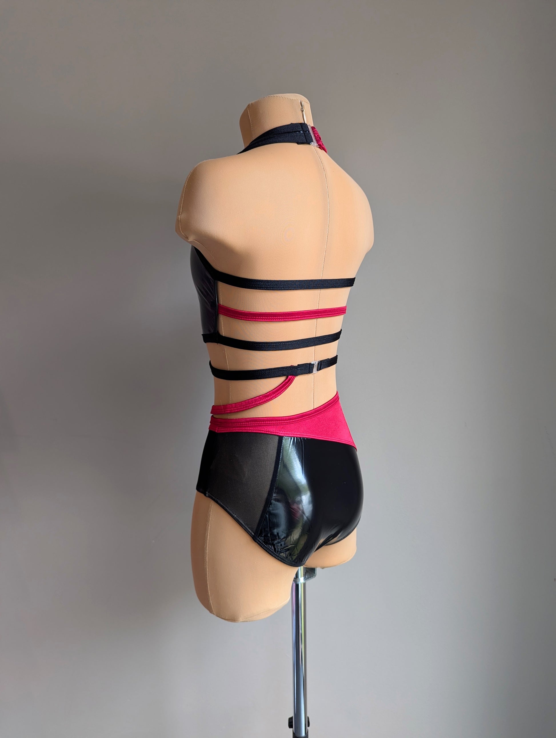 Crimson Liaison - Black PVC & Burgundy Satin 