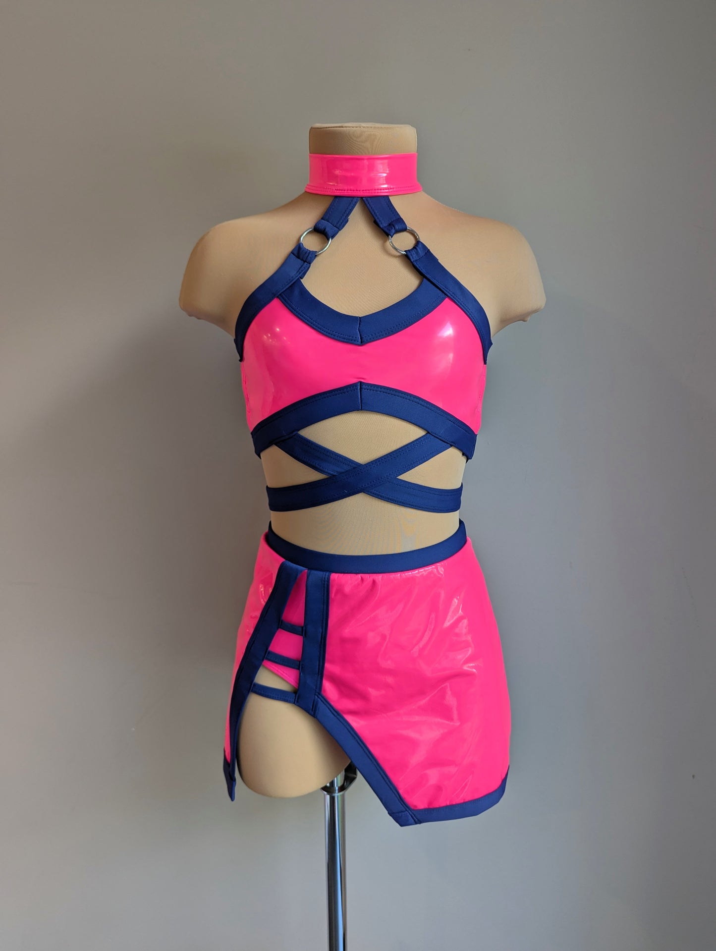 High Gloss Set - Neon Coral PVC & Navy Lycra 