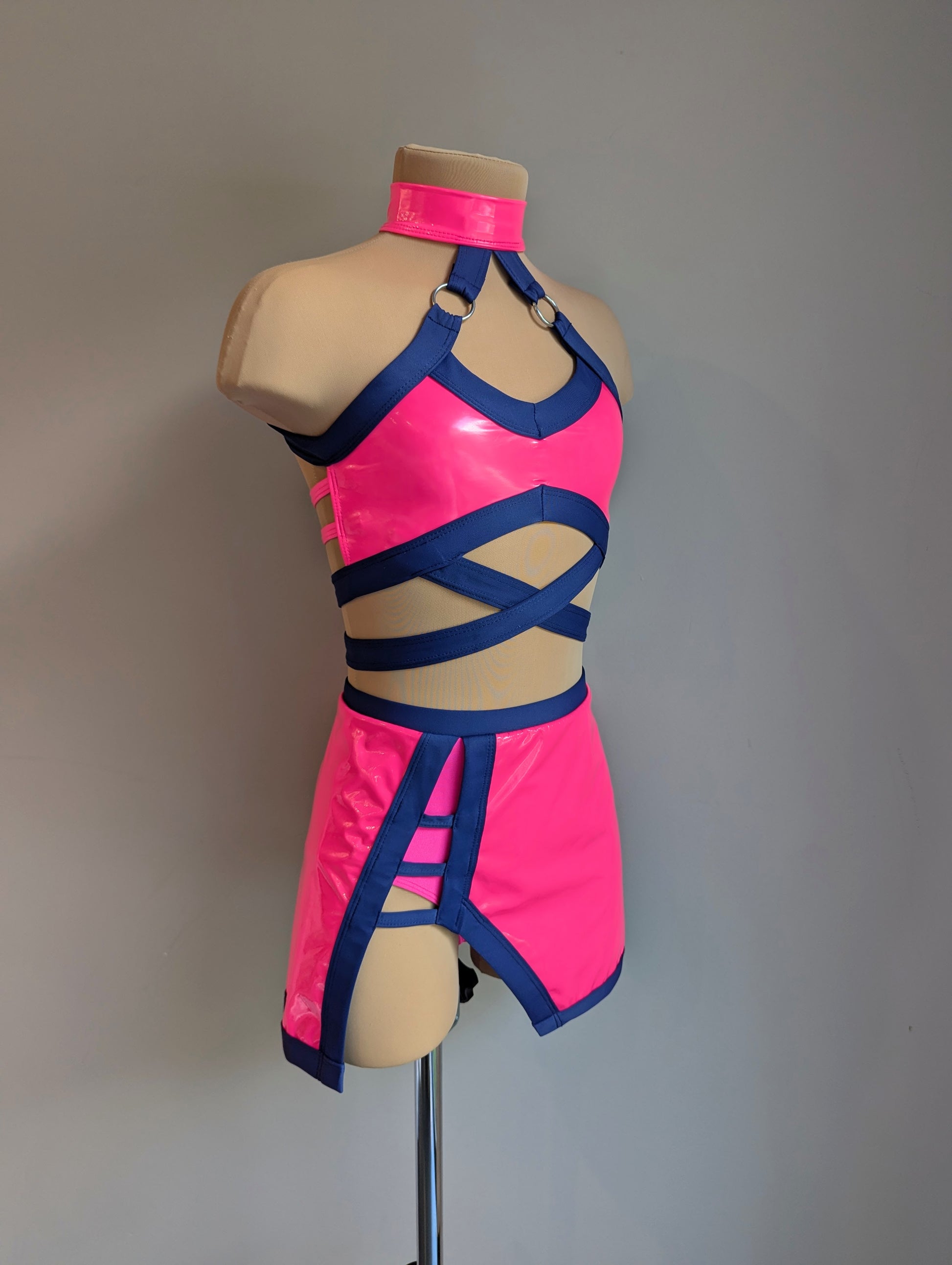 High Gloss Set - Neon Coral PVC & Navy Lycra 