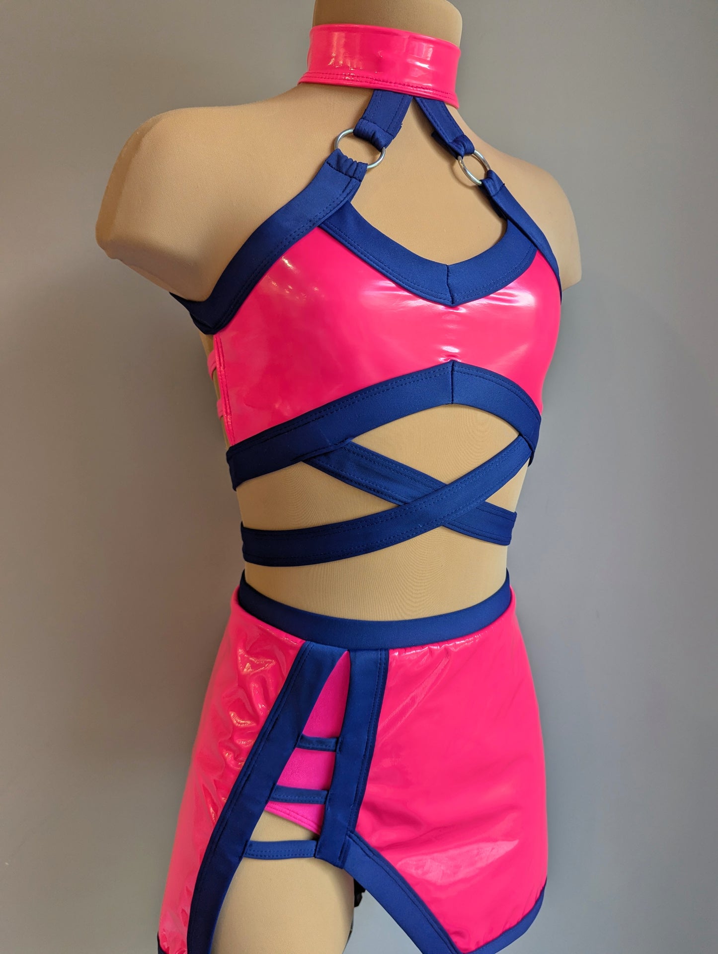 High Gloss Set - Neon Coral PVC & Navy Lycra 