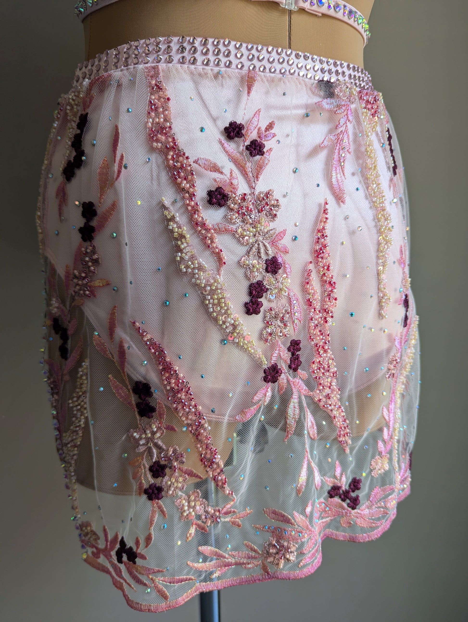 Cherish Bloom Pastel Pink Satin: Burgundy Accents - Limited Edition Costume 