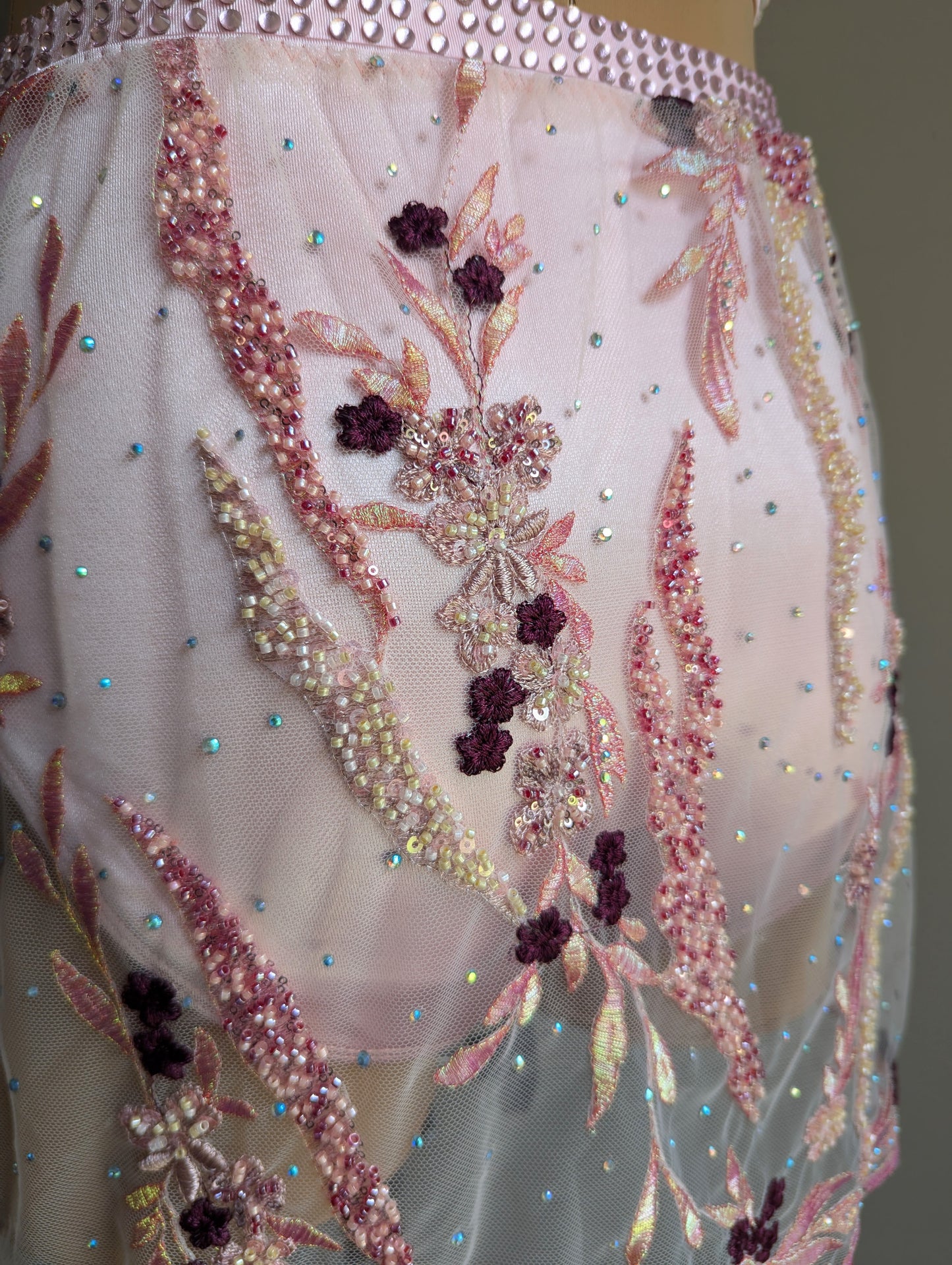 Cherish Bloom Pastel Pink Satin: Burgundy Accents - Limited Edition Costume 