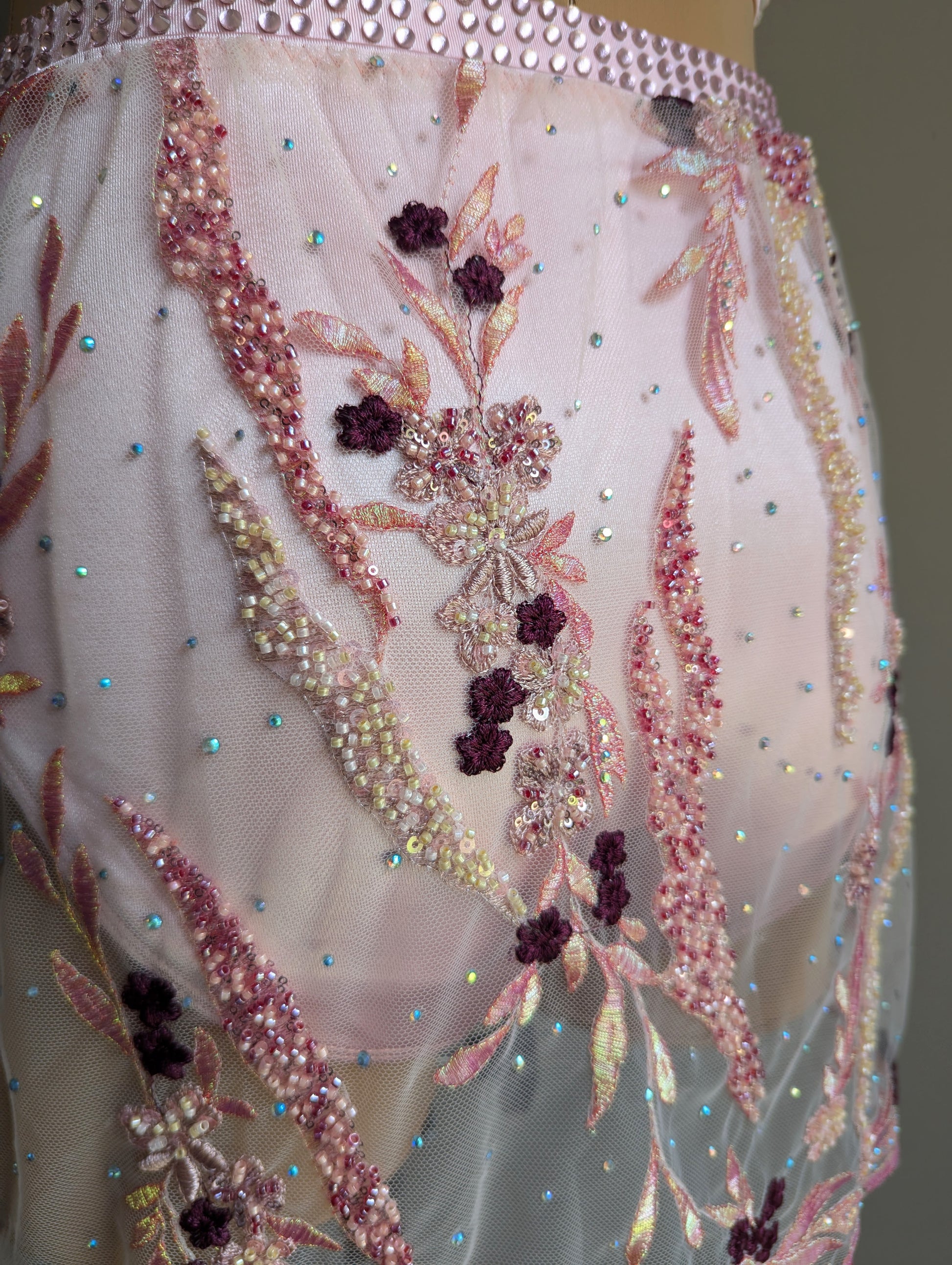 Cherish Bloom Pastel Pink Satin: Burgundy Accents - Limited Edition Costume 