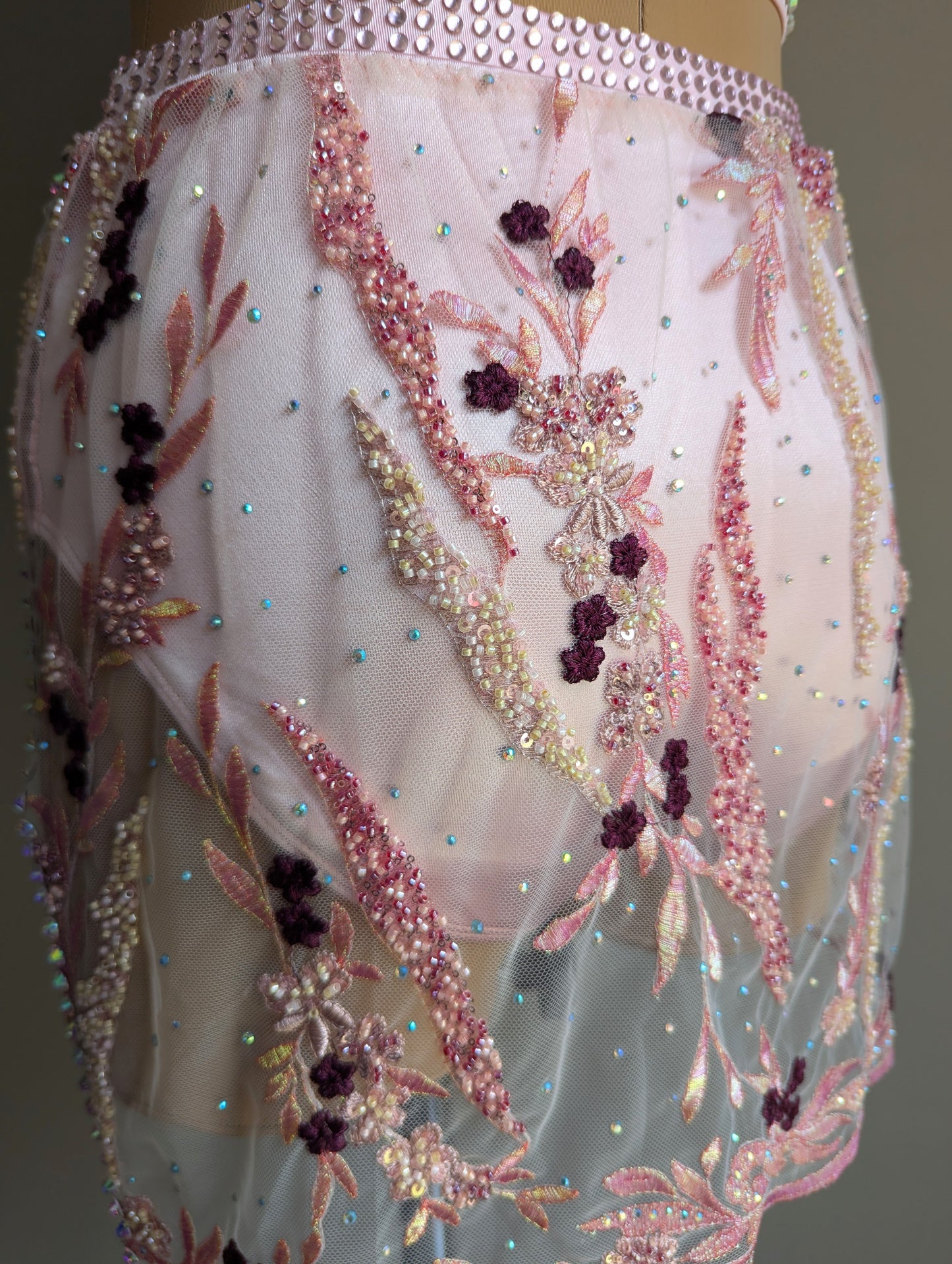 Cherish Bloom Pastel Pink Satin: Burgundy Accents - Limited Edition Costume 