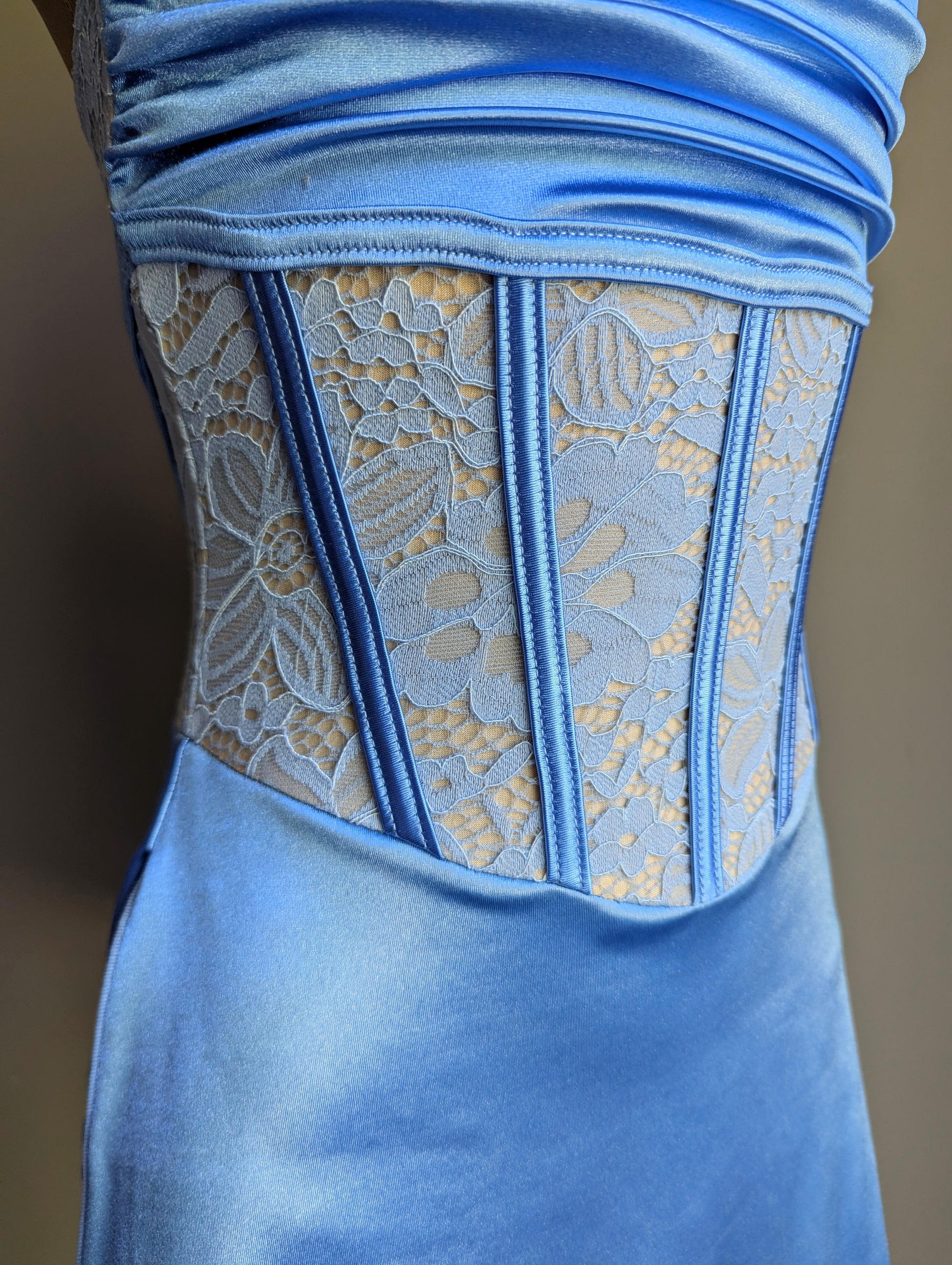 Angelina Base - Cornflower Blue Satin & Lace 